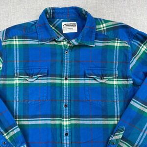 Mountain Khakis Teton Flannel Shirt Men XL Blue Green Plaid Relaxed Fit Gorpcore